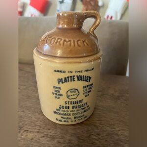 Vintage 1967 - 68 McCormick Platte Valley Straight Corn Small Whiskey Jug 5”